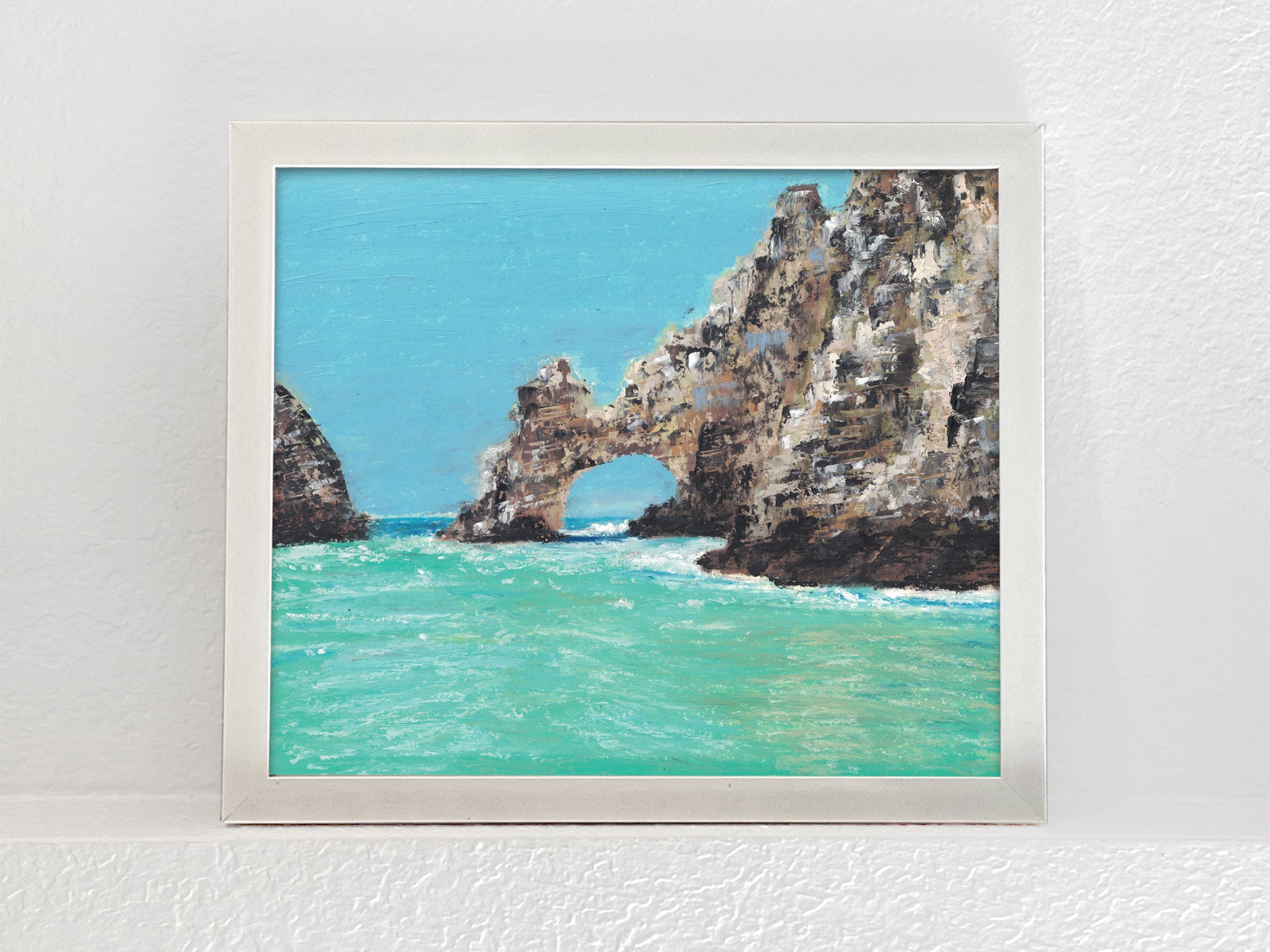 Cliff Rock Ocean Scenery Oil Painting Digital Download | Travel Series - Cabo, Mexico