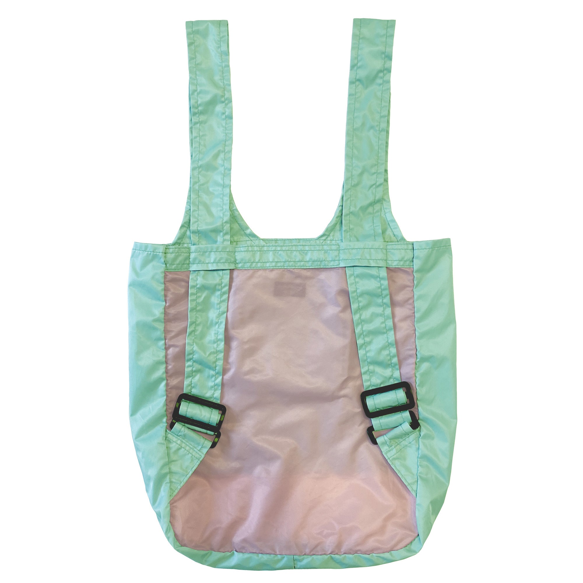 Two-Way Convertible Nylon Tote Bag / Backpack (Mint Green/Pink)