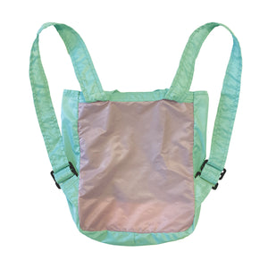 Two-Way Convertible Nylon Tote Bag / Backpack (Mint Green/Pink)