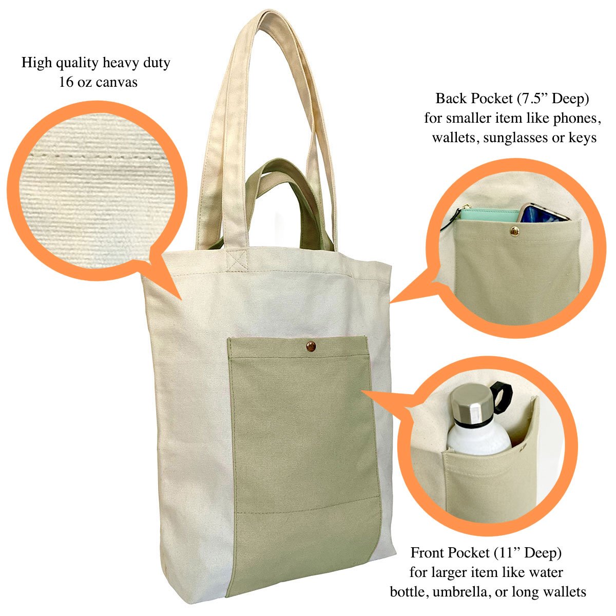 Reusable Canvas Bag with Bottle Pocket – Sip Drinkware