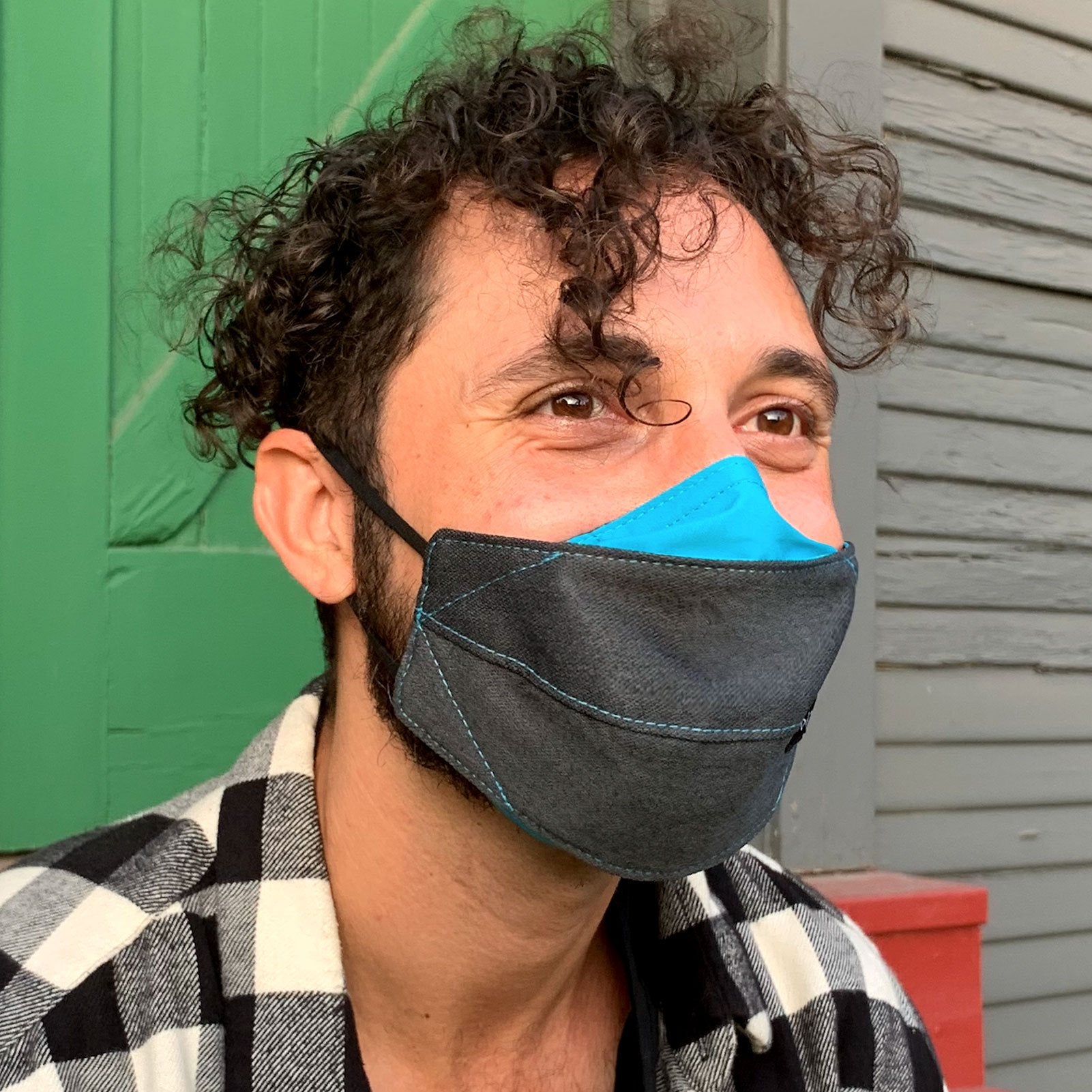 Origami Style Reusable Polyester Cloth Face Mask (Charcoal / Turquoise)