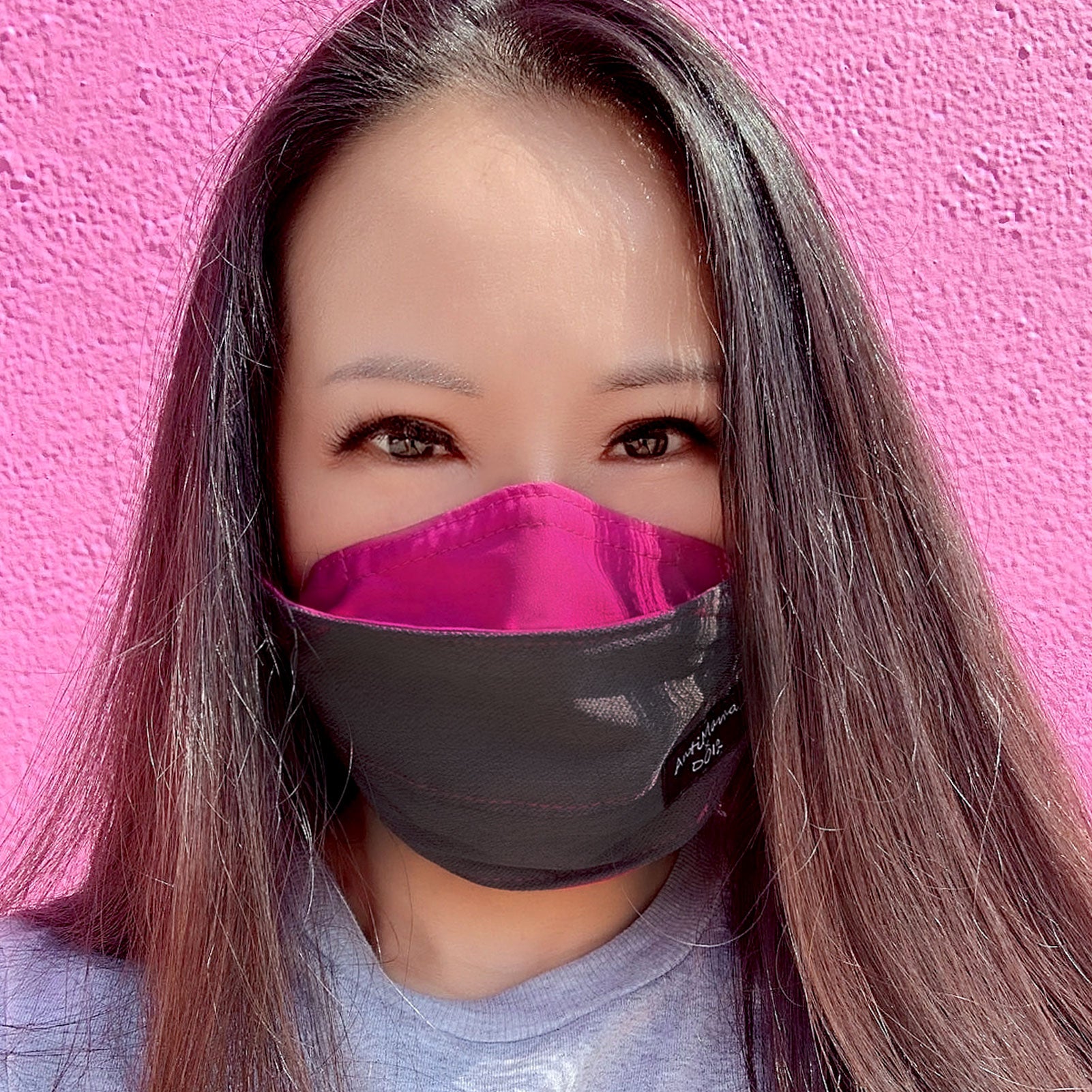 Origami Style Reusable Polyester Cloth Face Mask (Charcoal / Dark Pink)