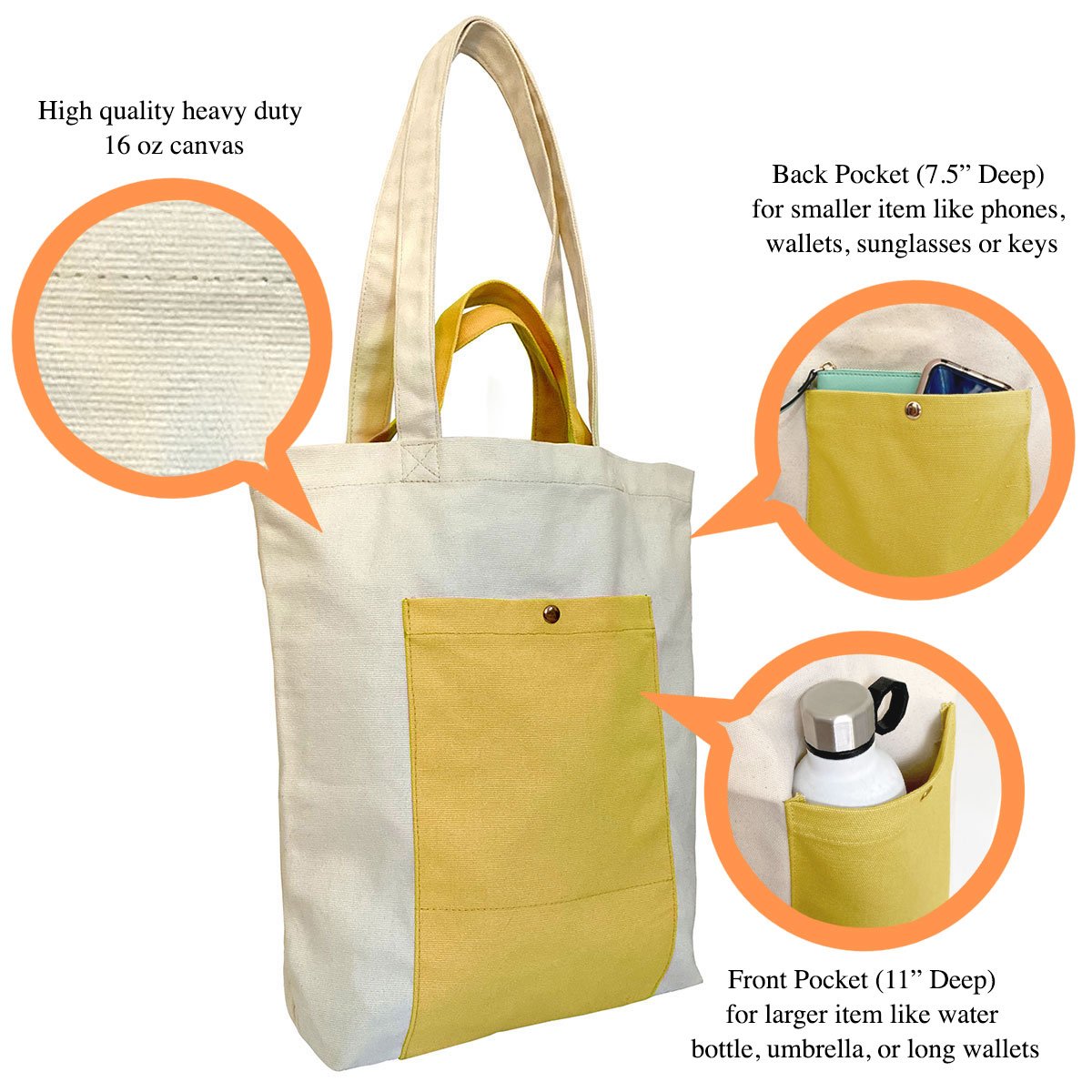 Canvas Tote Bag with Handles (Happy Yellow)