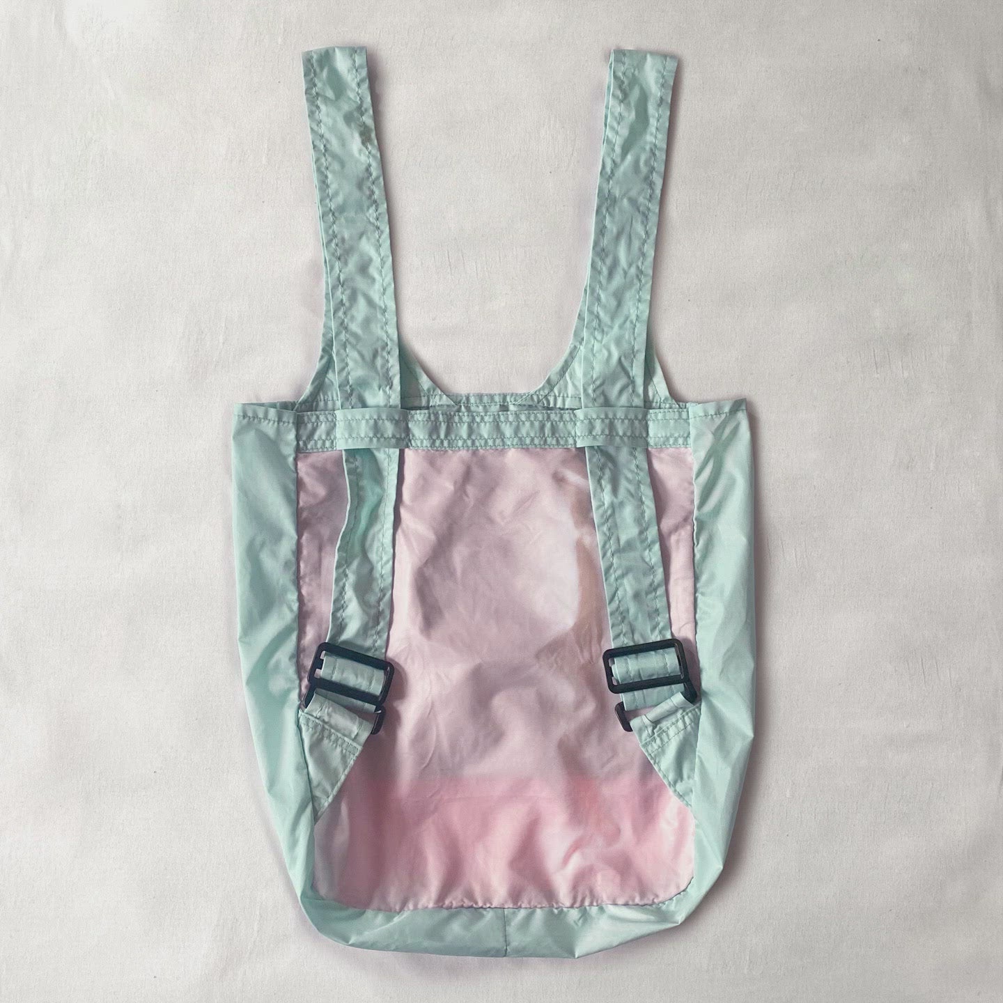 Two-Way Convertible Nylon Tote Bag / Backpack (Dark Gray/Tan)